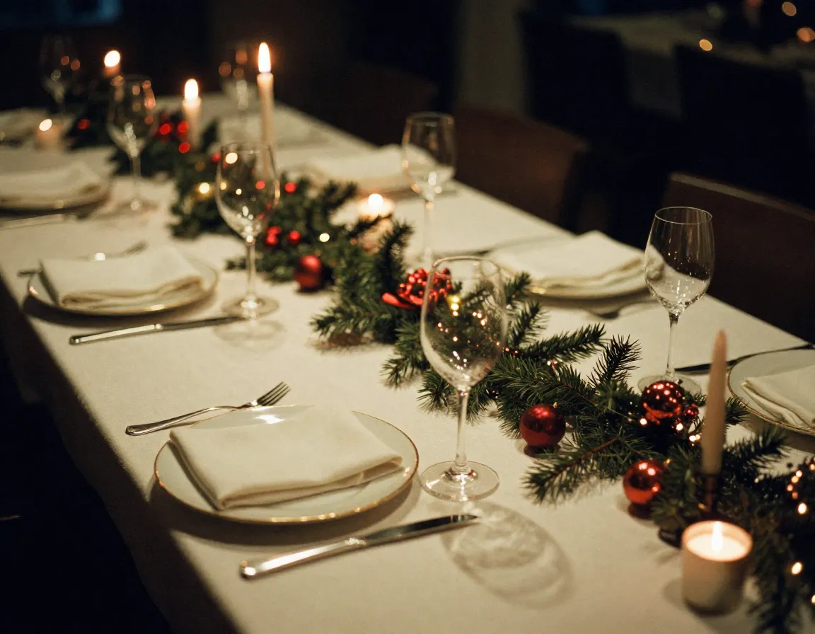 Festive dining scene with decorative elements for celebration events